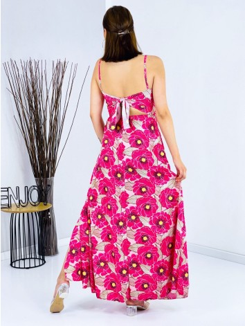 Dámske dlhé ružové šaty s viazním na chrbte