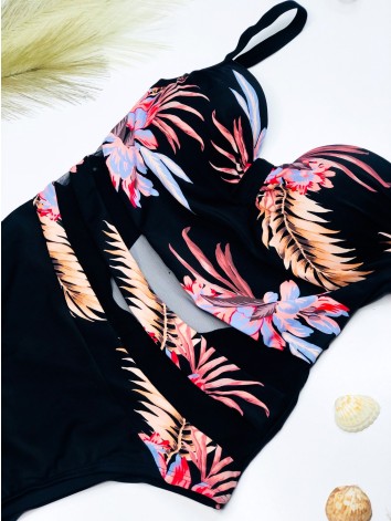 Dámske celé čierne kvetované plavky