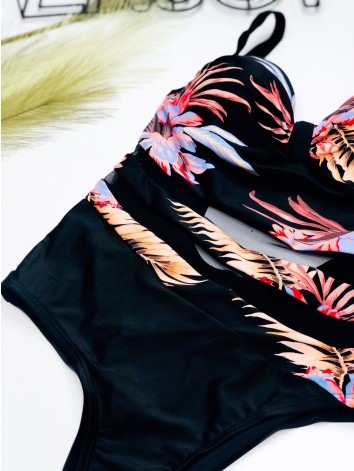 Dámske celé čierne kvetované plavky