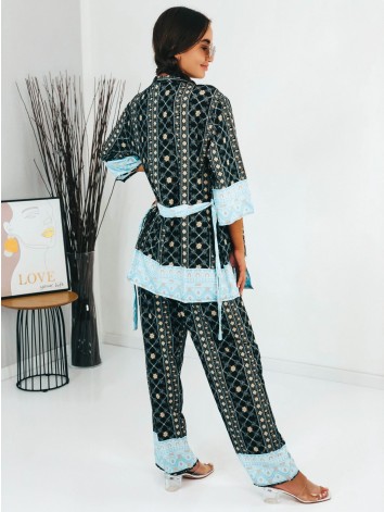 Dámsky čierny komplet kimono + nohavice