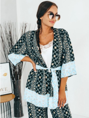Dámsky čierny komplet kimono + nohavice