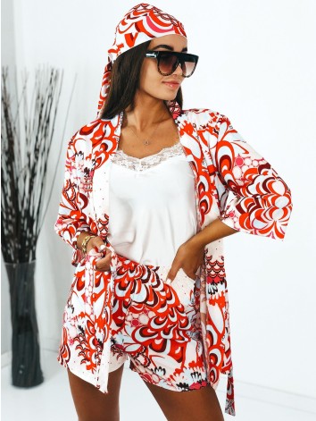 Dámsky saténový kraťasový komplet so šatkou červený