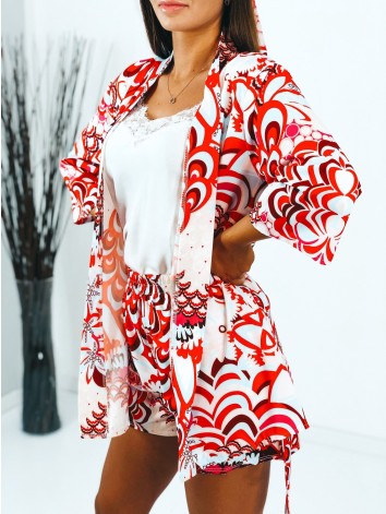 Dámsky saténový kraťasový komplet so šatkou červený