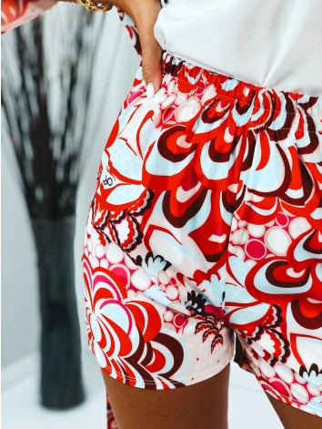 Dámsky saténový kraťasový komplet so šatkou červený