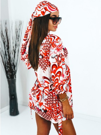 Dámsky saténový kraťasový komplet so šatkou červený