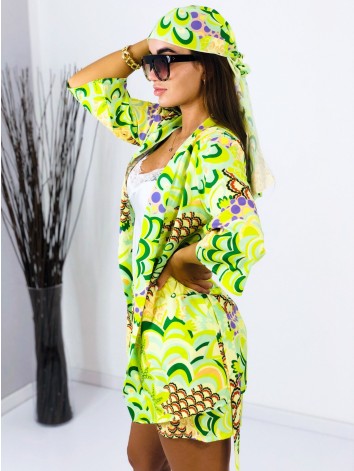 Dámsky saténový kraťasový komplet so šatkou zelený