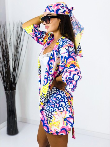 Dámsky saténový kraťasový komplet so šatkou modrý