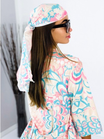 Dámsky saténový kraťasový komplet so šatkou tyrkysový