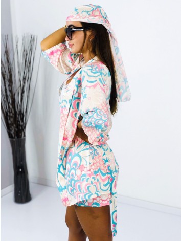 Dámsky saténový kraťasový komplet so šatkou tyrkysový