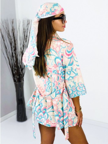 Dámsky saténový kraťasový komplet so šatkou tyrkysový