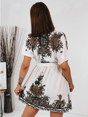 Dámske bielo-hnedé šaty s opaskom