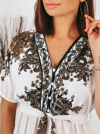 Dámske bielo-hnedé šaty s opaskom