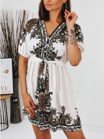 Dámske bielo-hnedé šaty s opaskom