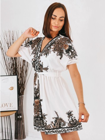 Dámske bielo-hnedé šaty s opaskom