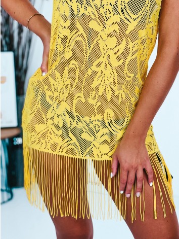 Dámske žlté čipkované kimono so strapcami