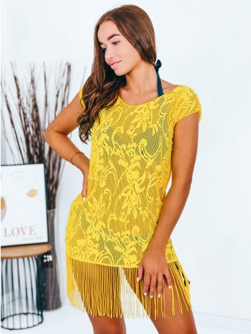 Dámske žlté čipkované kimono so strapcami