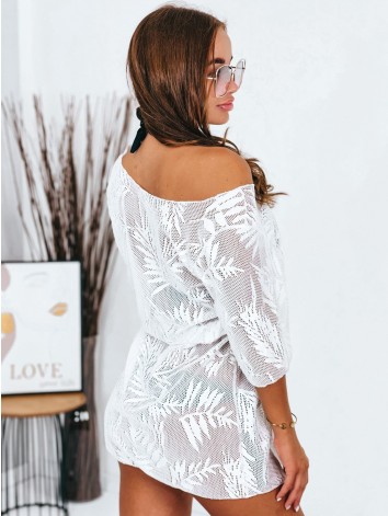 Dámske biele čipkované kimono s viazaním v páse