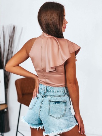 Dámske béžové body s koženkovým efektom