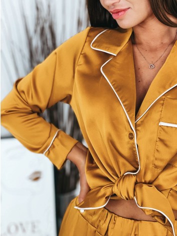 Dámsky horčicový saténový komplet - saténové pyžamo