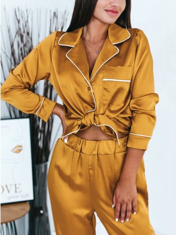 Dámsky horčicový saténový komplet - saténové pyžamo