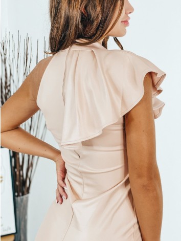 Dámske béžové šaty s volánom a efektom kože