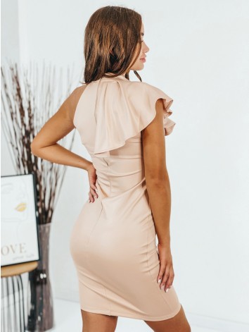 Dámske béžové šaty s volánom a efektom kože
