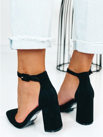 Dámske čierne sandále s hrubým opätkom Meraja