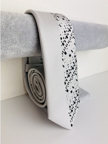 Pánska bielo-sivá úzka kravata