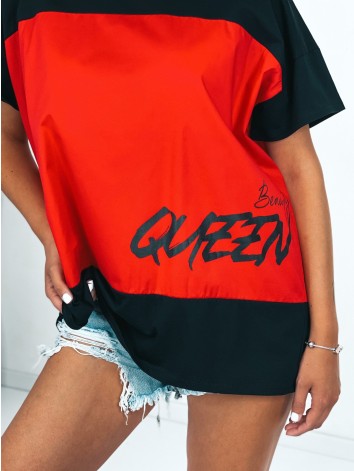 Dámske predĺžené čierno-červené tričko Beauty QUEEN