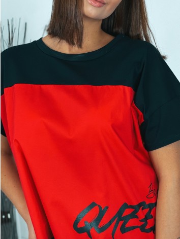 Dámske predĺžené čierno-červené tričko Beauty QUEEN