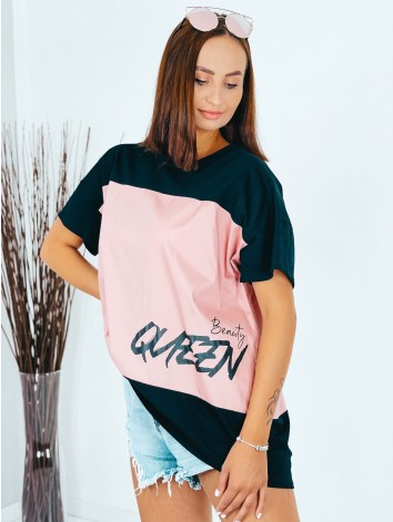 Dámske predĺžené čierno-ružové tričko Beauty QUEEN