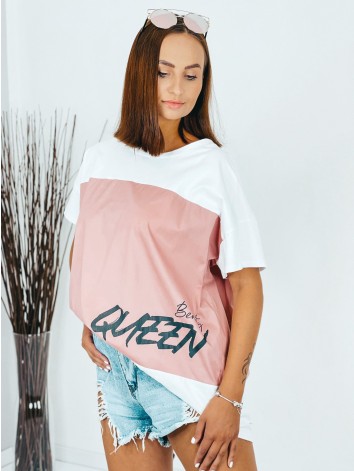 Dámske predĺžené bielo-ružové tričko Beauty QUEEN