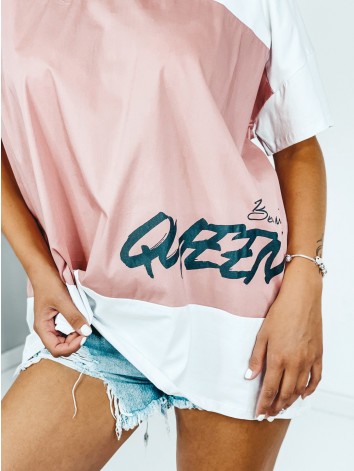 Dámske predĺžené bielo-ružové tričko Beauty QUEEN