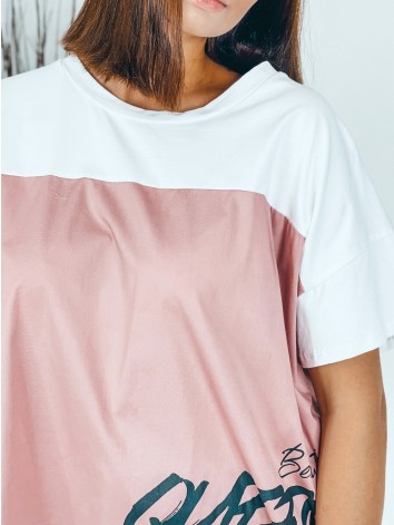 Dámske predĺžené bielo-ružové tričko Beauty QUEEN