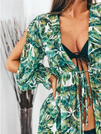 Dámske dlhé zelené kimono s viazním v páse