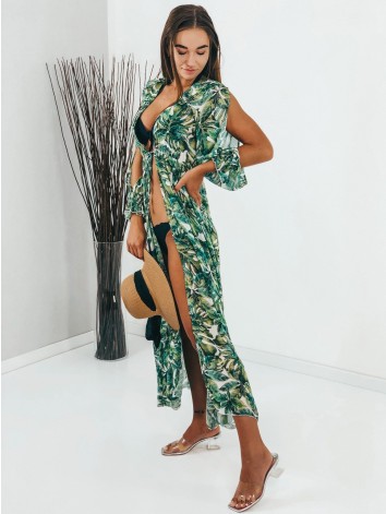 Dámske dlhé zelené kimono s viazním v páse