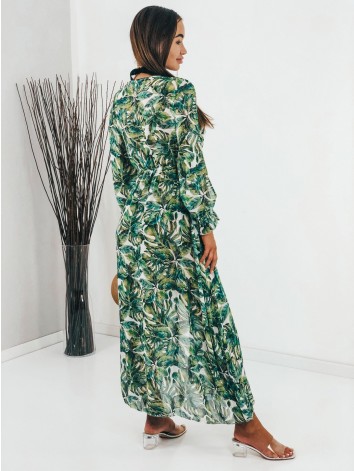 Dámske dlhé zelené kimono s viazním v páse