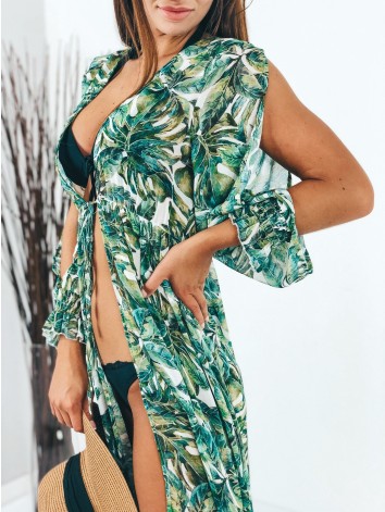 Dámske dlhé zelené kimono s viazním v páse