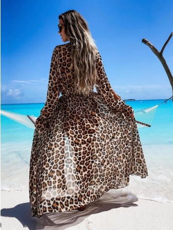 Dámske dlhé tigrované kimono s viazním v páse