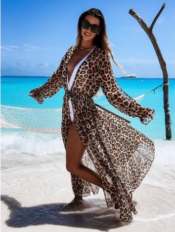 Dámske dlhé tigrované kimono s viazním v páse