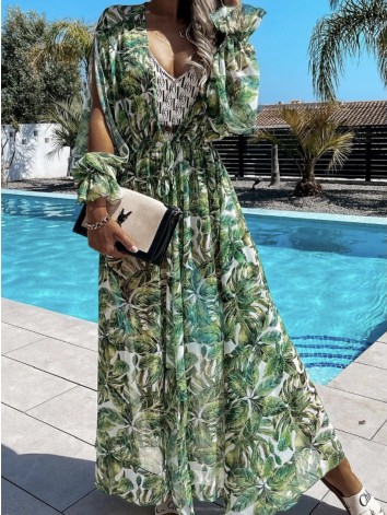 Dámske dlhé zelené kimono s viazním v páse