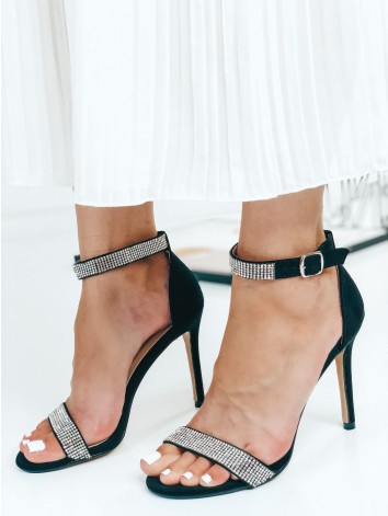 Dámske čierne sandále s kamienkami