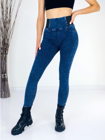 Dámske modré elastické rifle s gumičkou v páse