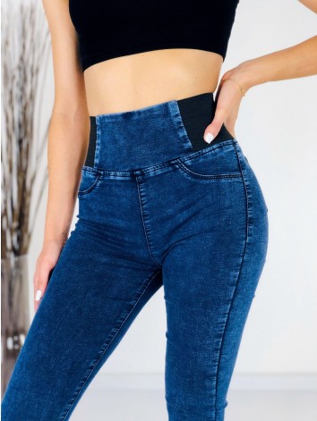 Dámske modré elastické rifle s gumičkou v páse