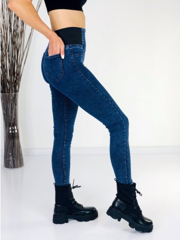 Dámske modré elastické rifle s gumičkou v páse