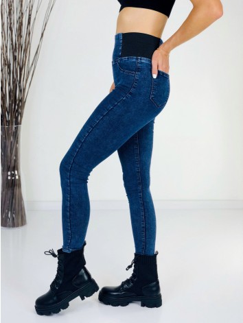 Dámske modré elastické rifle s gumičkou v páse