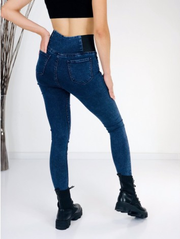 Dámske modré elastické rifle s gumičkou v páse