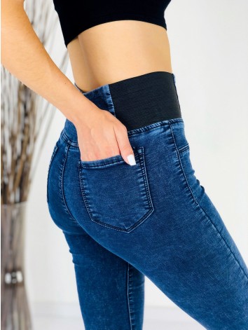 Dámske modré elastické rifle s gumičkou v páse