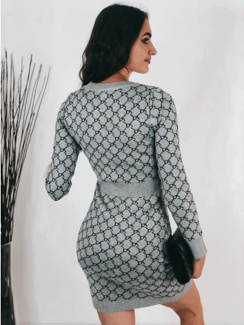 Dámske sivé vzorované svetríkové šaty na gombíky