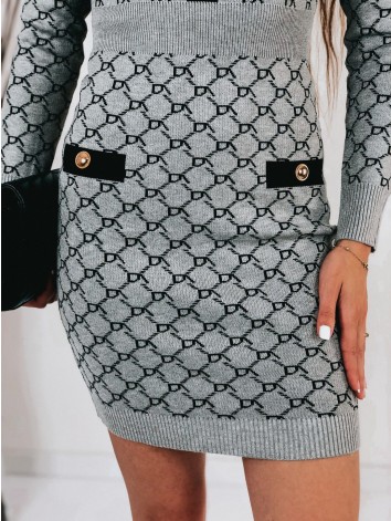 Dámske sivé vzorované svetríkové šaty na gombíky